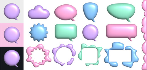 Soft color 3D Bubbles for text. Set of Isolated message clouds