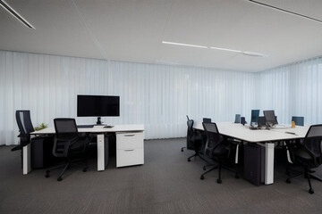 Bright interior of a modern office, a meeting room of a large business company