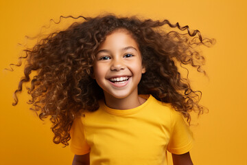 Generative ai collage picture image of happy joyful kid looking into camera with long curly hair
