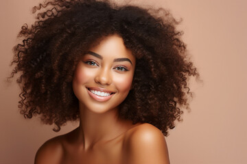 Generative AI picture of young attractive woman beauty model with stunning afro curls hairstyle