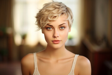 Generative AI portrait of fashion model advertising blond brunette hair paint polish coloring hairstyle