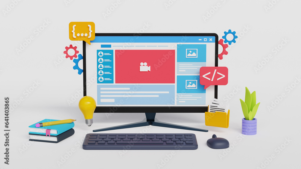 Poster creative 3d illustration of web design. website development. template landing page for website. web 