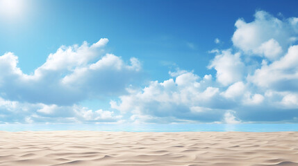 Fototapeta na wymiar a blue sky over a sandy beach under the sun,