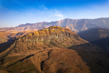 Fototapeta na wymiar Aerial view of Cathedral Peak in Drakensberg mountains, at the Lesotho border in KwaZulu-Natal province, South Africa