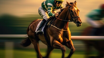 Jockey champion on racing horse. Generative AI