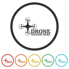 Drone template logo. Set icons in color circle buttons