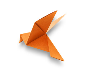 Orange paper dove origami isolated on a white background - obrazy, fototapety, plakaty