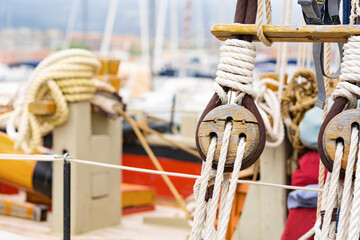 Details of fishing boat docked at harbor. Leisure activity, sport and recreation, traditional...