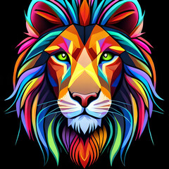 lion head with creative colorful abstract elements on dark background