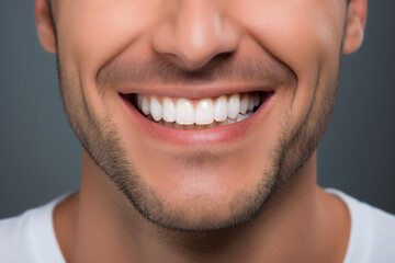 Generative AI concept close up cropped photo of man mouth with perfect white bright smile and healthy teeth