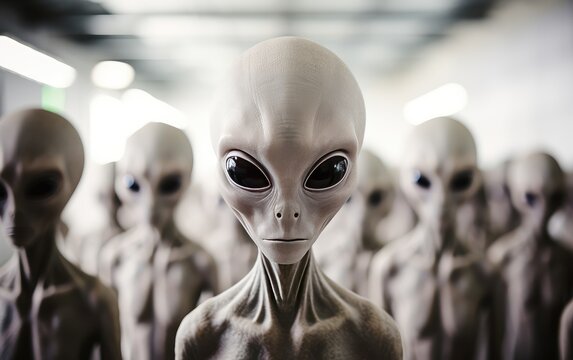 group of aliens close-up, alien creature. space dwellers. space aliens.