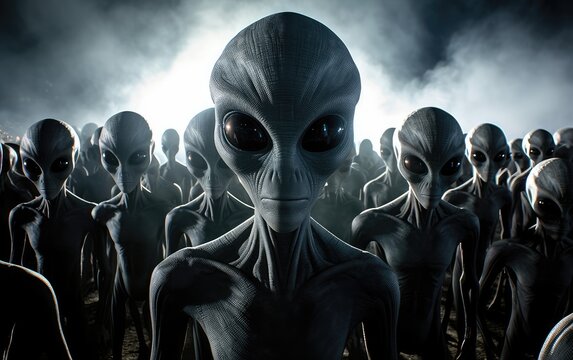 group of aliens close-up, alien creature. space dwellers. space aliens.