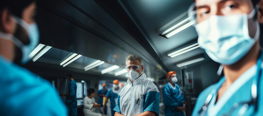 Virus protection, doctor with glasses and surgical mask in his medical office
