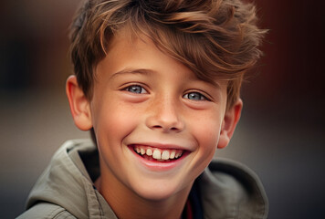 Portrait of little boy wide smile close up ai generated