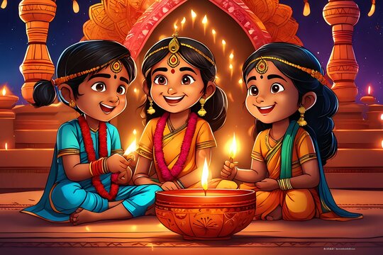 Indian kids celebrating religious event 