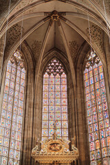 Interior of the Church Pfarramt St. Paul in Esslingen Germany - Stained Glass Window - Golden Cupola Boss
