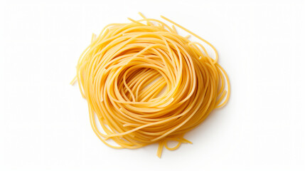 Image of spaghetii in a studio. white background, Top view - obrazy, fototapety, plakaty