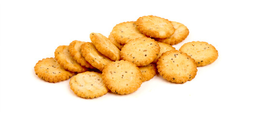 Salted crackers, isolated on white background. High resolution image.
