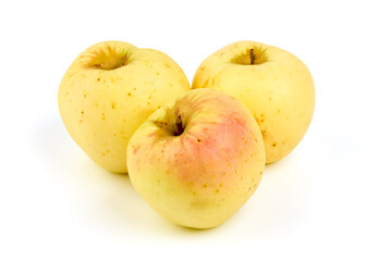 Ripe yellow apple fruits, isolated on white background.