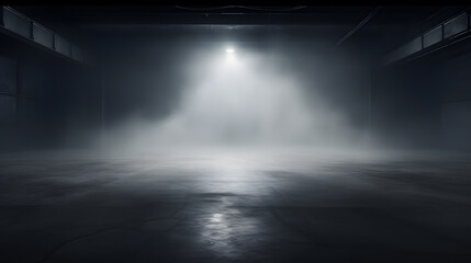 Dark Concrete Empty Stage with Smoke and Spotlight - obrazy, fototapety, plakaty