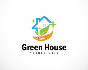 green house logo creative nature health herbal care symbol hand design concept