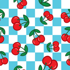 Cherry pattern, checkered pattern, seamless, creative print, fabric screen or background images of all kinds
vector work type