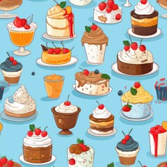 "Dessert Delights: A Sumptuous Showcase" Digital paper. Seamless pattern. AI