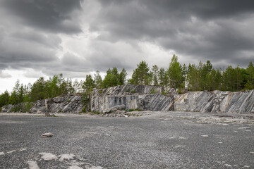 Marble mining in a quarry, raw marble.