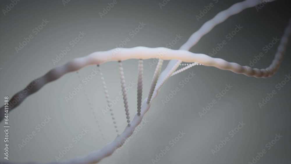 Poster moving dna helix in 3d. design. lines of spiral dna with emerging chains of connections. 3d animatio