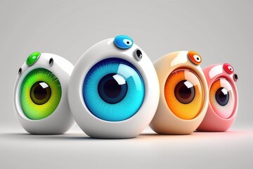 Eyes. Cute cartoon healthy human anatomy internal organ character set with brain lung intestine heart kidney liver and stomach mascots. parts of living body organs in animated form. - obrazy, fototapety, plakaty