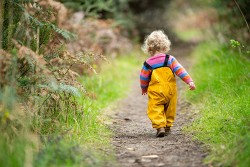 toddler walking on a hike in a park