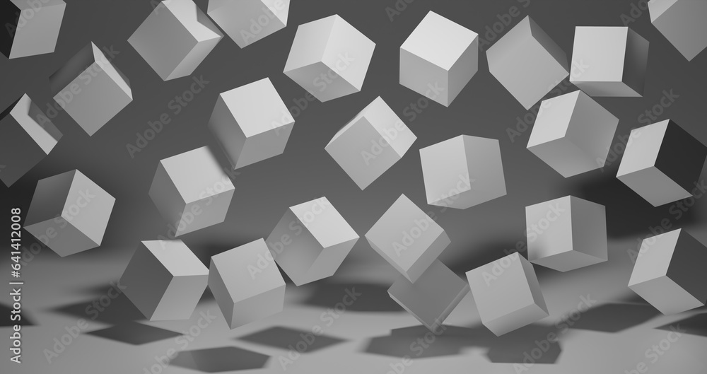 Aufkleber abstract white 3d cubes fly on dark background. modern background design with geometric shapes. 3d r