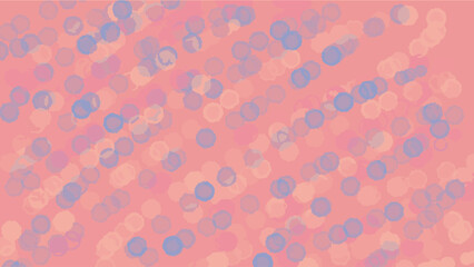 Gently red coral pink abstract background with blue, yellow and purple circles. Vector illustration. Geometric pattern. Moving bubbles and balls