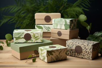 Cardboard boxes for packaging with botanical print.