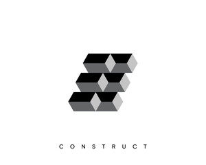 Construct logo design. 3d geometric vector symbol for construction, planning and structure.