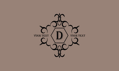 The letter D is made in an elegant style. Luxurious ornament with ethnic elements. Design examples for cafes, hotels, jewelry, fashion, restaurant