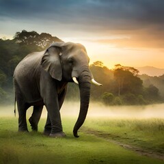 Fototapeta na wymiar elephant in the sunset Generator by using AI technology 