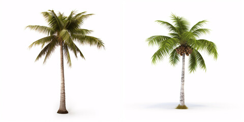 Isolated against a white backdrop, stands a solitary coconut palm tree—a symbol of the tropics