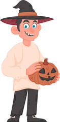 A person dressed as a vampire in a costume. This topic is about Halloween. Cartoon style, Vector Illustration