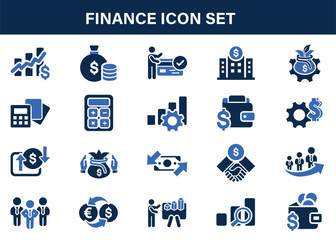 Vector business and finance icon set with money, bank, check, law, auction, exchange, payment, wallet, deposit and more isolated on white background. Flat vector illustration