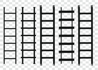 Black Silhouette of the ladder isolated on transparent grid backgrounds 