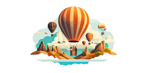 Beautiful illustration of a balloon floating in the sky with bright colors and intricate details