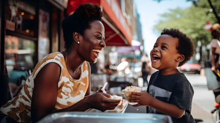 Mum and Son Having Fun Enjoying in the City