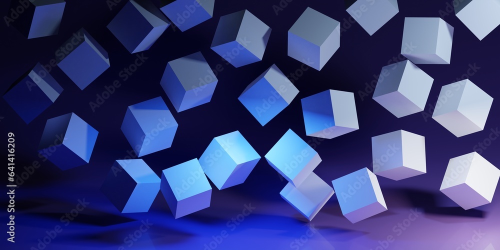 Aufkleber abstract white 3d cubes fly on dark background. modern background design with geometric shapes. 3d r