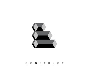 Construct logo design. 3d geometric vector symbol for construction, planning and structure.