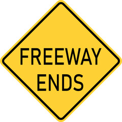 Vector graphic of a usa Freeway Ends highway sign. It consists of the wording Freeway Ends within a black and yellow square tilted to 45 degrees