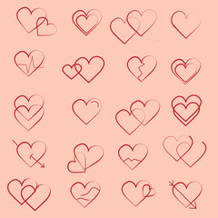 heart icons, concept of love, linear icons thin grey line