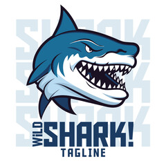Shark Rage in Illustrations: Logo Interpretation, Mascot Visualization, Creative Artwork, Vector Graphic for Sports and E-Sport Gaming Collectives, White Shark Mascot Head
