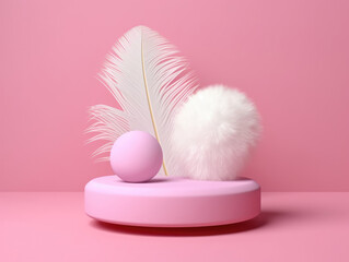 White cloud with a feather on a pastel pink background. ai generation. abstract