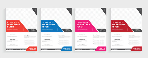 Corporate business marketing a4 style flier print template, graphic one page flier with red, and blue color, promotional a4 marketing material commercial layout